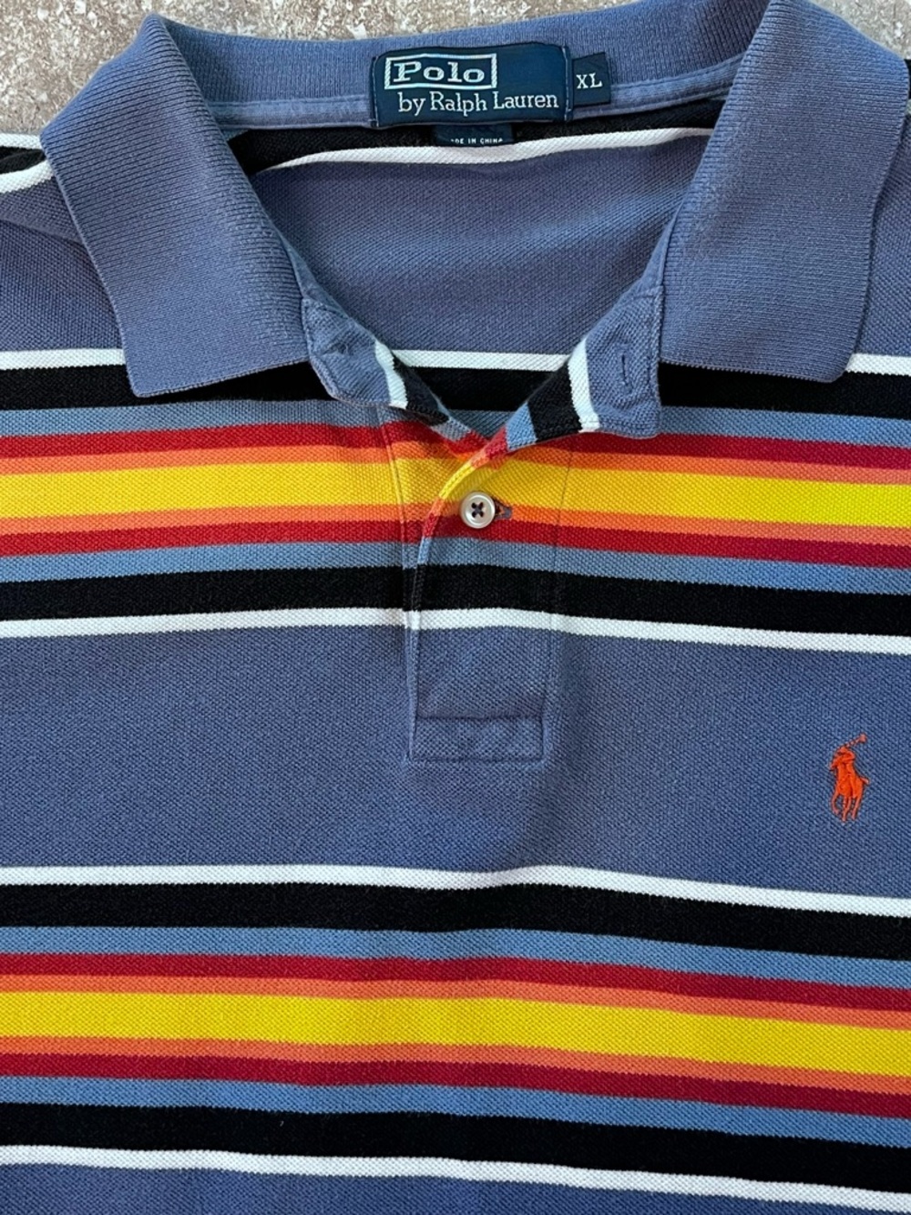 Polo by Ralph Lauren Blue Polo with Multicolor Stripe Detail